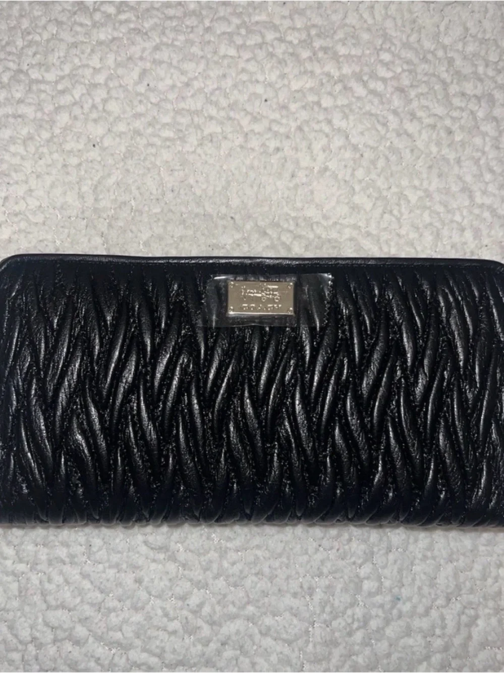 Coach Black Quilted Leather Zip Wallet with Gold Plaque